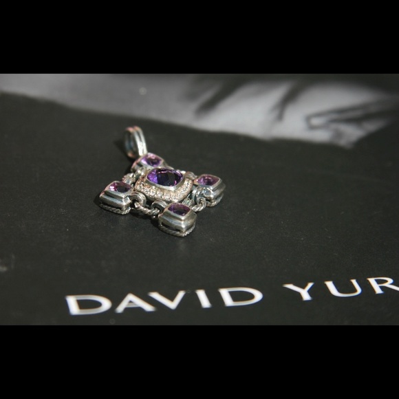 DAVID YURMAN Diamond Amethyst Renaissance Pendant on 18” DY Sterling Box Chain - Picture 5 of 16